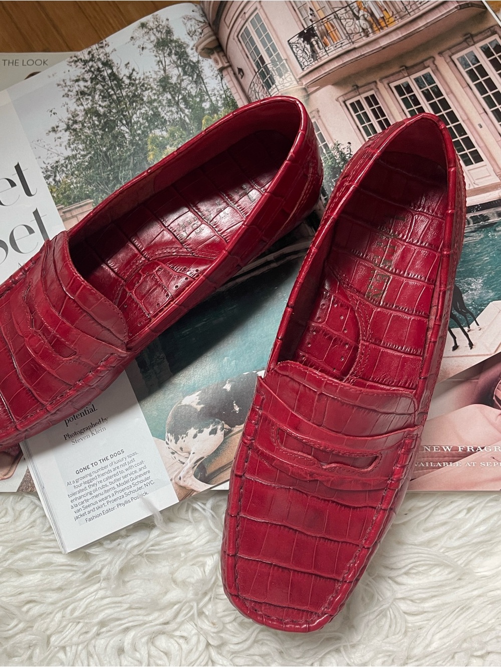 Lauren Ralph Lauren croc-embossed red leather penny loafers